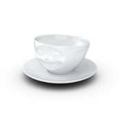 Kaffee-Tasse & Unterteller "Lachend", Hartporzellan, weiß Kaffee-Tasse & Unterteller "Lachend", Hartporzellan, weiß