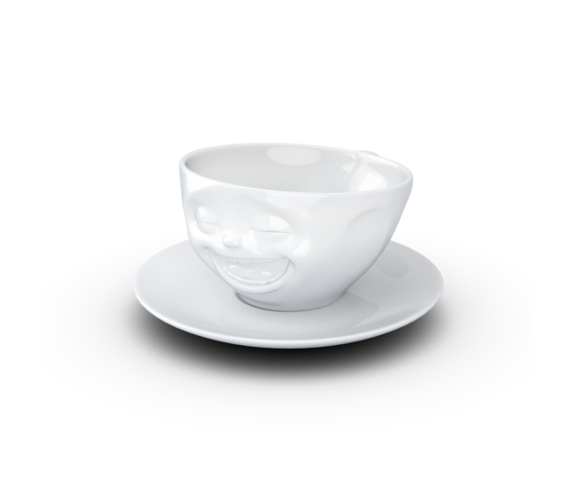 Kaffee-Tasse & Unterteller "Lachend", Hartporzellan, weiß Kaffee-Tasse & Unterteller "Lachend", Hartporzellan, weiß