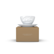 Kaffee-Tasse & Unterteller "Lachend", Hartporzellan, weiß Kaffee-Tasse & Unterteller "Lachend", Hartporzellan, weiß