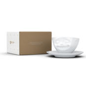 Kaffee-Tasse & Unterteller "Lachend", Hartporzellan, weiß Kaffee-Tasse & Unterteller "Lachend", Hartporzellan, weiß