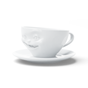 Kaffee-Tasse & Unterteller "Zwinkernd", Hartporzellan, weiß Kaffee-Tasse & Unterteller "Zwinkernd", Hartporzellan, weiß