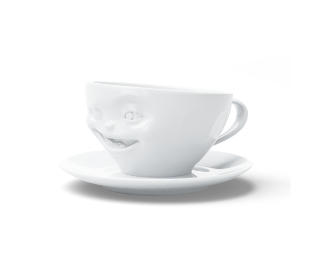 Kaffee-Tasse & Unterteller "Zwinkernd", Hartporzellan, weiß Kaffee-Tasse & Unterteller "Zwinkernd", Hartporzellan, weiß