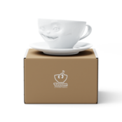 Kaffee-Tasse & Unterteller "Zwinkernd", Hartporzellan, weiß Kaffee-Tasse & Unterteller "Zwinkernd", Hartporzellan, weiß