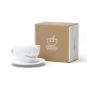 Kaffee-Tasse & Unterteller "Zwinkernd", Hartporzellan, weiß Kaffee-Tasse & Unterteller "Zwinkernd", Hartporzellan, weiß