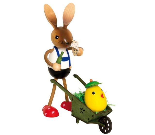 Drechslerei Kuhnert - Osterdekoration / Osterhase - Langbein-Hase mit Schubkarre + Küken Drechslerei Kuhnert - Osterdekoration / Osterhase - Langbein-Hase mit Schubkarre + Küken