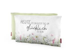 Baumwoll-Kuschel-Kissen, Wiese, Heute ist ein guter Tag um glücklich zu sein