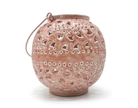 Laterne, Metall, rosa, Höhe 21cm, LAT-007