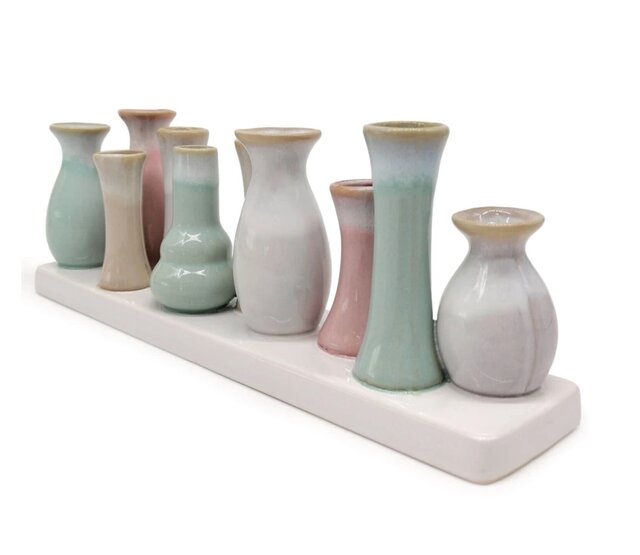 10 Väschen auf Tablett aus Keramik, multicolor 10 Väschen auf Tablett aus Keramik, multicolor