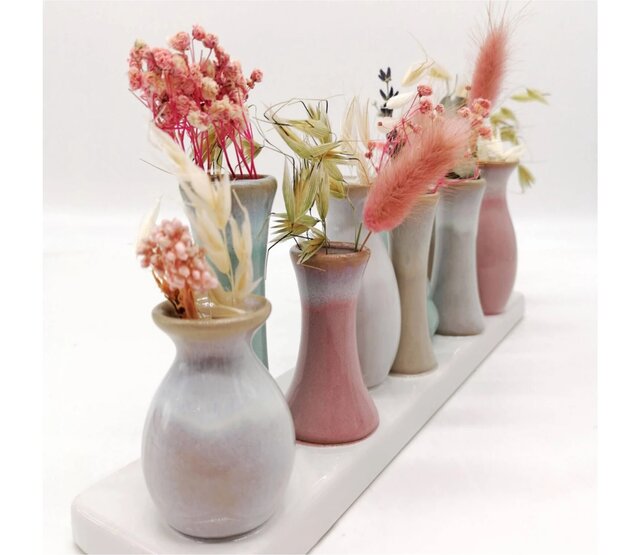 10 Väschen auf Tablett aus Keramik, multicolor 10 Väschen auf Tablett aus Keramik, multicolor