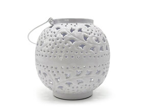 Laterne, Metall, weiß, Höhe 21cm, LAT-005