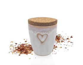 Gewürz im Espressobecher mit Herz, polarweiß, "Bruschetta - klassisch"