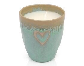 STONEWARE Kerze im Espressobecher "Herz" türkis