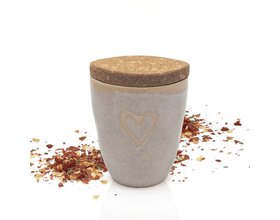 Gewürz im Espressobecher mit Herz, sand, "Bruschetta - klassisch"