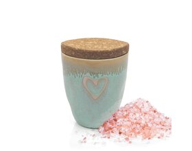Gewürz im Espressobecher "Herz" türkis, "Knoblauch Chili Salz"