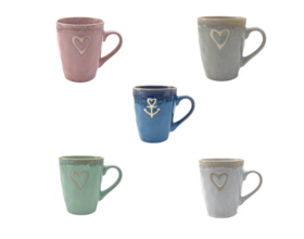 STONEWARE Becher mit Henkel "Herz"/"Anker"