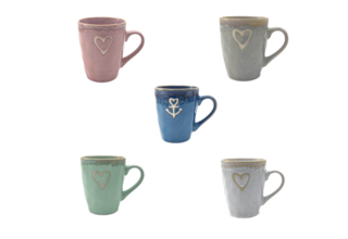 STONEWARE Becher mit Henkel "Herz"/"Anker"