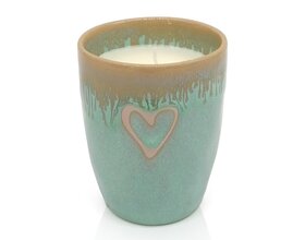 STONEWARE Kerze im Becher "Herz" türkis