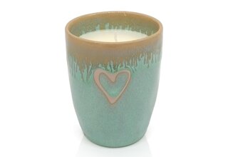 STONEWARE Kerze im Becher "Herz" türkis