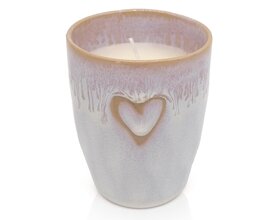 STONEWARE Kerze im Becher "Herz" polarweiß