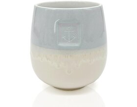 Tasse ohne Henkel lasiert, blau, Motiv Anker