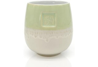 Tasse ohne Henkel lasiert, grün, Motiv Kleeblatt