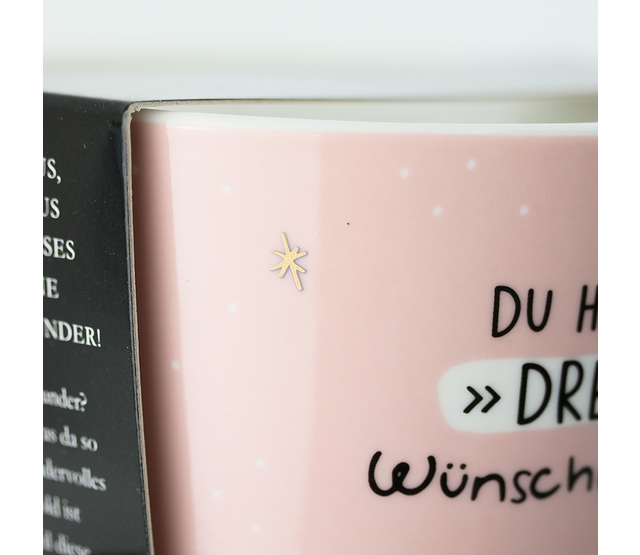 Grafik Werkstatt Goldtasse "Du hast DREI wünsche frei" Grafik Werkstatt Goldtasse "Du hast DREI wünsche frei"