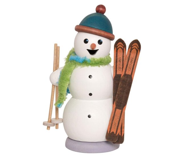 Kuhnert Schneemann mit Skiern, Erzgebirgische Holzkunst