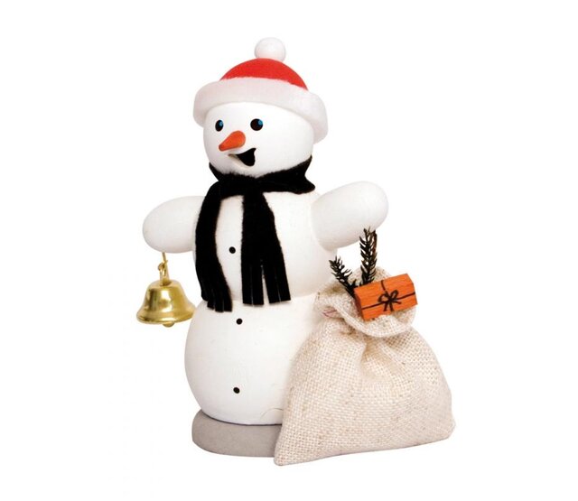Kuhnert Schneemann mit Geschenkesack, Erzgebirgische Holzkunst