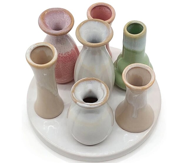 7 Väschen auf rundem Tablett aus Keramik, multicolor 7 Väschen auf rundem Tablett aus Keramik, multicolor