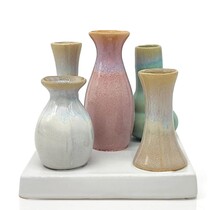 5 Väschen auf quadratischem Tablett aus Keramik multicolor