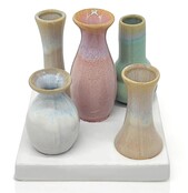 5 Väschen auf quadratischem Tablett aus Keramik multicolor 5 Väschen auf quadratischem Tablett aus Keramik multicolor