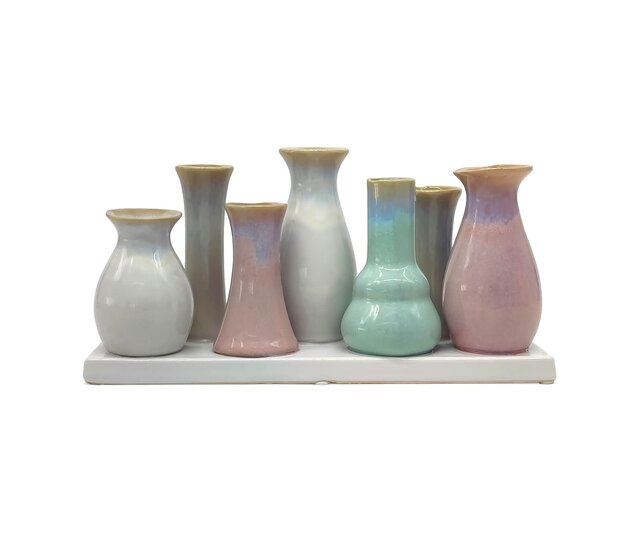 7 Väschen GROß auf Tablett  aus Keramik multicolor 7 Väschen GROß auf Tablett  aus Keramik multicolor