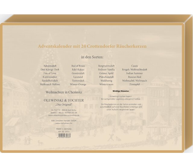 Räucherkerzen-Adventskalender, Weihnachten in Chemnitz Räucherkerzen-Adventskalender, Weihnachten in Chemnitz