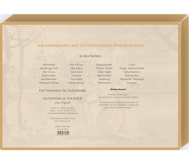 Räucherkerzen-Adventskalender, Drei Haselnüsse für Aschenbrödel Räucherkerzen-Adventskalender, Drei Haselnüsse für Aschenbrödel