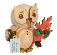 Drechslerei Kuhnert Holzfigur-Mini Eule Jahres-Minieule 2025/Rot-Eiche