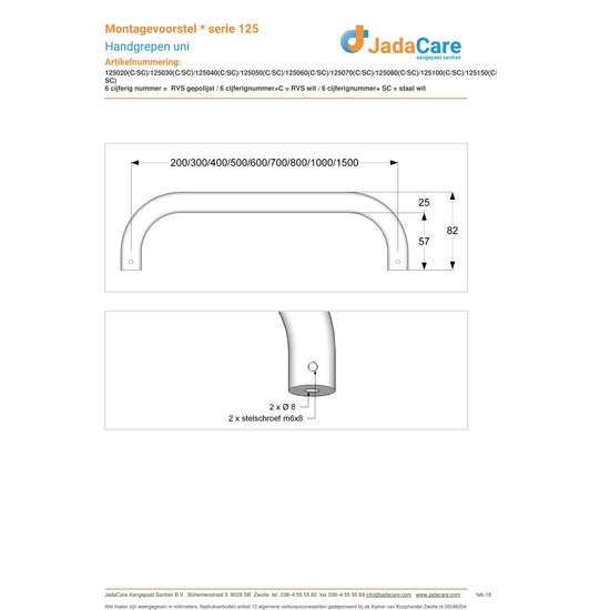JadaCare Deurgreep 100 cm RVS wit