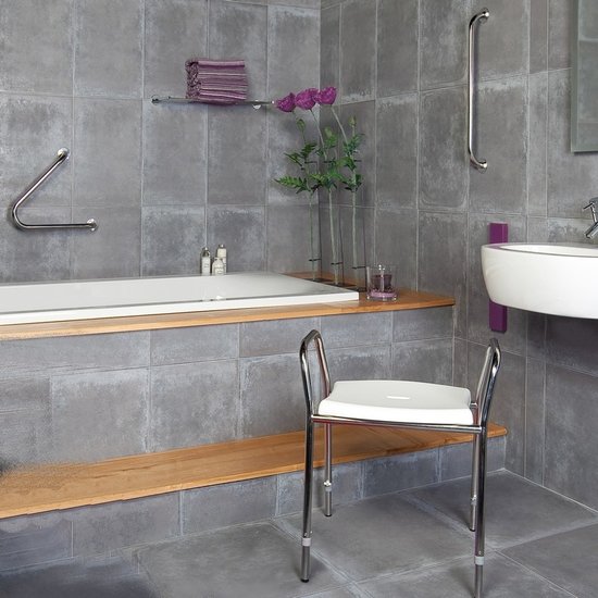 JadaCare Douchekruk hoogte verstelbaar RVS glasparel gestraald wit zitdeel