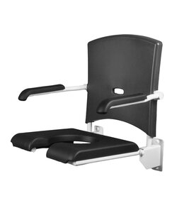 Douchezitting pu U-uitsp. +rug/arml opklapb RVS wit