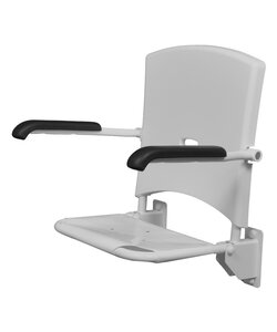 Douchezitting verkorte zitdiepte 32 cm rugdeel met armleggers 39 cm rvs wit