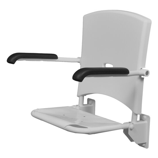 JadaCare Douchezitting verkorte zitdiepte 32 cm rugdeel met armleggers 39 cm rvs wit