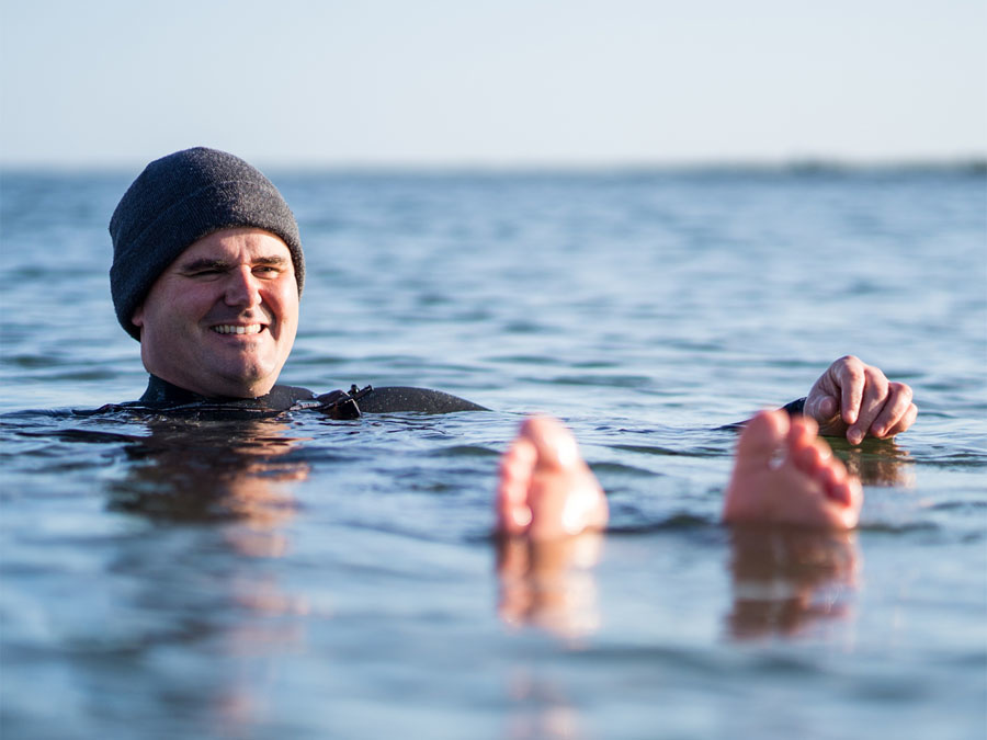 Simon swimming in the North Sea