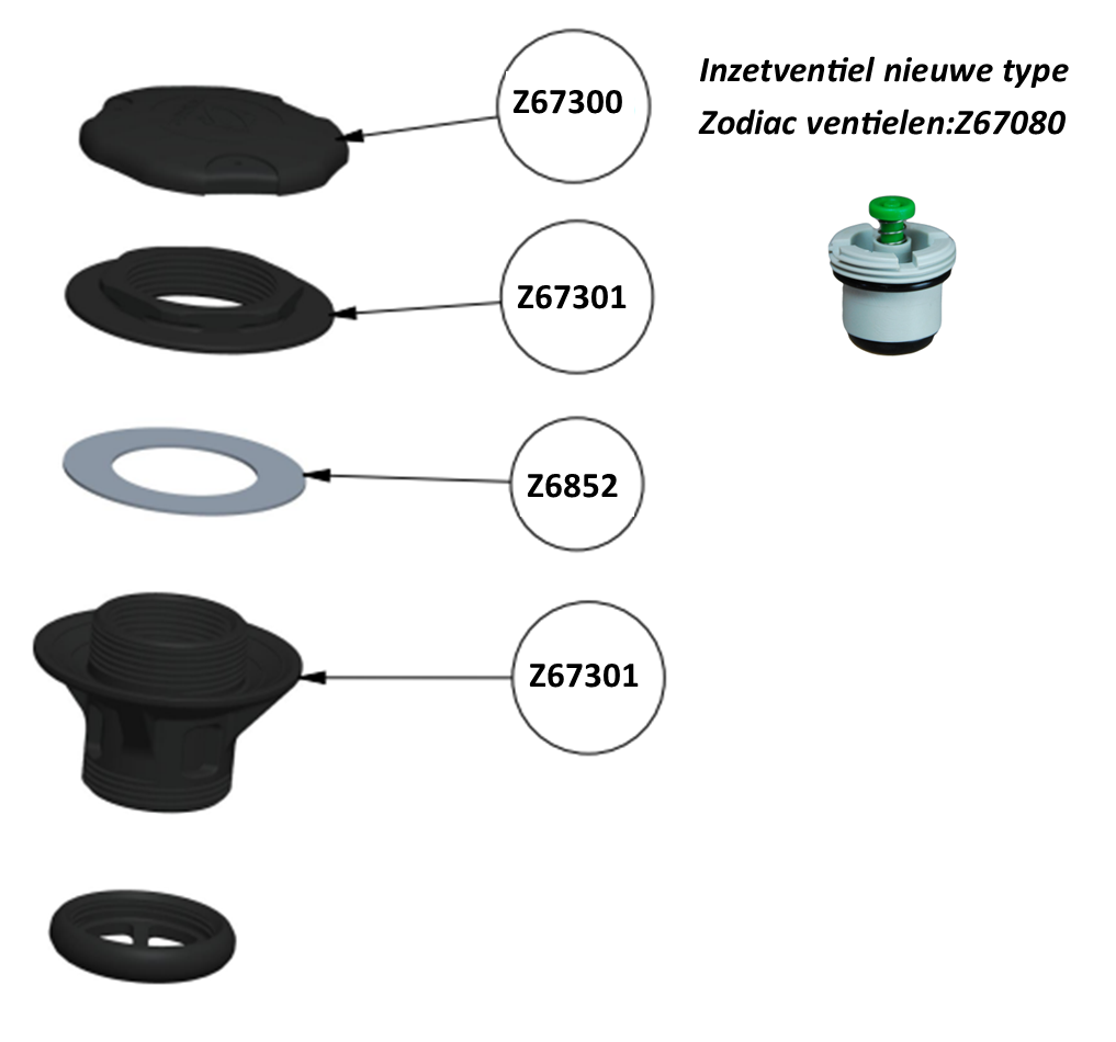 Zodiac ventiel opbouw - nieuwe type ventiel