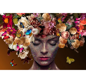 Ter Halle Glasschilderij 120x80x0.4 Woman with Flowers and Butterflies