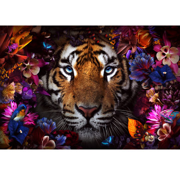 Ter Halle Glasschilderij 80x120x0.4 Tiger in the Flowers