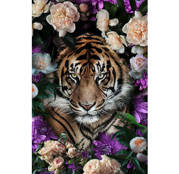 Ter Halle Glasschilderij 80x120cm Tiger between flowers