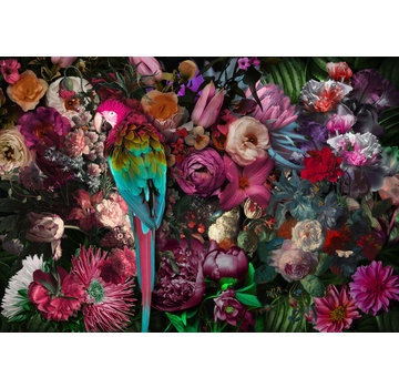 Ter Halle Glasschilderij 160x110cm parrot on flowers