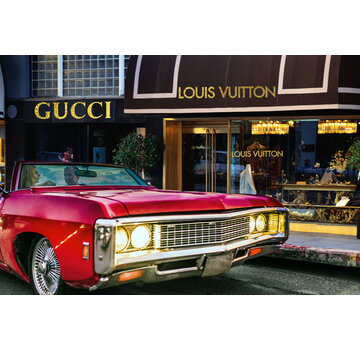 Ter Halle Glasschilderij 120x80cm  Car and shops