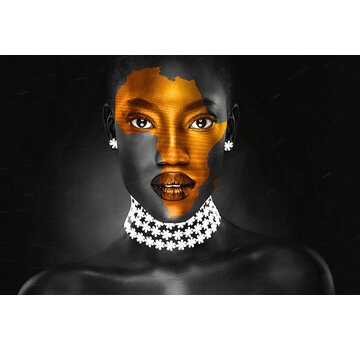 Ter Halle Glasschilderij met 3D reliëf 120x80cm Vrouw met kaart van Afrika