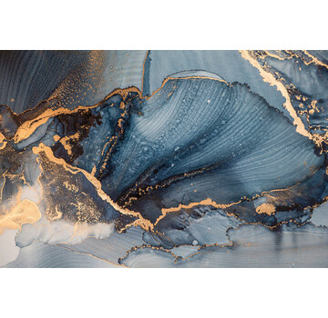 Ter Halle Glasschilderij met 3D reliëf 160x110cm Kunst blauw/goud