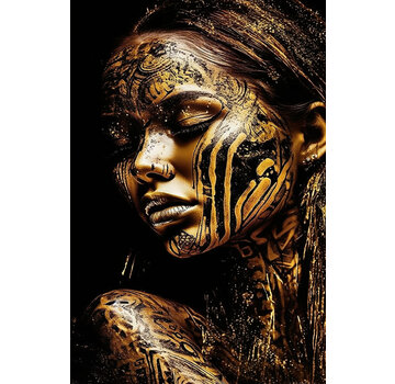 Ter Halle Glasschilderij met 3D reliëf 80x120cm Vrouw met goud/zwart gezicht